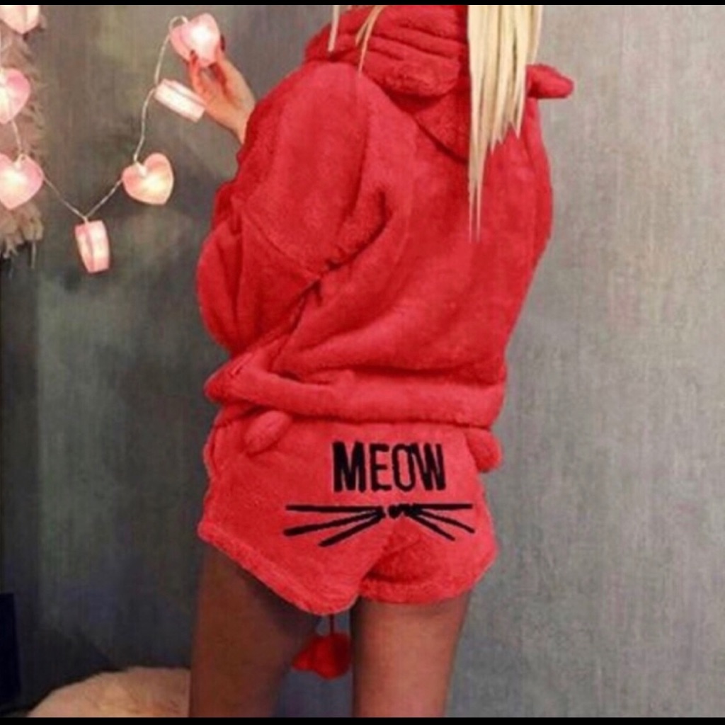 Brand New 2 Pcs Hoodie Meow Pajamas